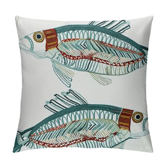 Qinduosi  Embroidery  Decorative Throw Pillow Cover Cute Animal Pattern Cushion Cover for Couch Sofa Bed (Fish,