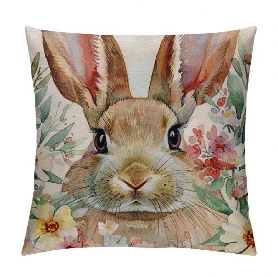 Qinduosi Spring Rabbit Pillow Cover Watercolor Rabbit Flower Cushion Cover Happy Easter Farmhouse Spring Home Decoration Pillowcases ”,for Couch/Sofa/Bedroom/Patio