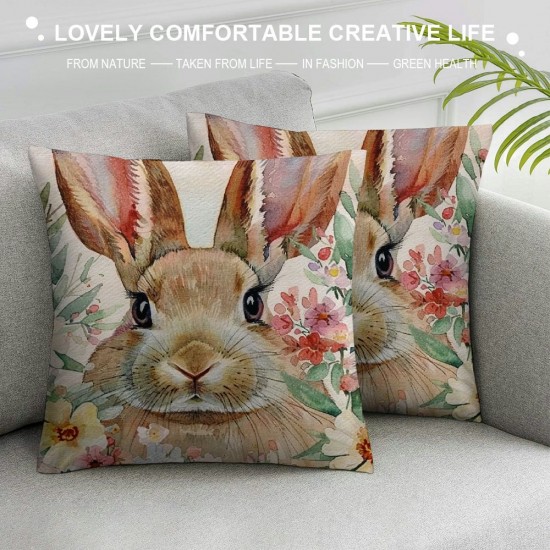 Qinduosi Spring Rabbit Pillow Cover Watercolor Rabbit Flower Cushion Cover Happy Easter Farmhouse Spring Home Decoration Pillowcases ”,for Couch/Sofa/Bedroom/Patio