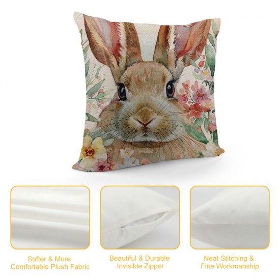 Qinduosi Spring Rabbit Pillow Cover Watercolor Rabbit Flower Cushion Cover Happy Easter Farmhouse Spring Home Decoration Pillowcases ”,for Couch/Sofa/Bedroom/Patio