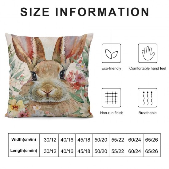 Qinduosi Spring Rabbit Pillow Cover Watercolor Rabbit Flower Cushion Cover Happy Easter Farmhouse Spring Home Decoration Pillowcases ”,for Couch/Sofa/Bedroom/Patio