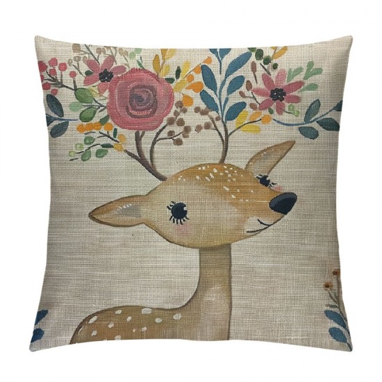 Qinduosi  Watercolor Deer Throw Pillow Cover Animal Cartoon Cute Boho Woodland Baby Nursery Pillow Case Inch Decorative Men Women Boy Girl Room Cushion Cover for Home Couch Bed