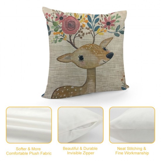 Qinduosi  Watercolor Deer Throw Pillow Cover Animal Cartoon Cute Boho Woodland Baby Nursery Pillow Case Inch Decorative Men Women Boy Girl Room Cushion Cover for Home Couch Bed