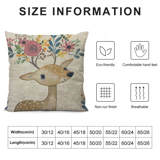 Qinduosi  Watercolor Deer Throw Pillow Cover Animal Cartoon Cute Boho Woodland Baby Nursery Pillow Case Inch Decorative Men Women Boy Girl Room Cushion Cover for Home Couch Bed