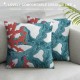 Qinduosi Embroidered Cute Nautical Animal Pillow Cover,Square  Inches Decorative Canvas Pillow Cover for Nautical Style Deco by (Seagreen-Coral)