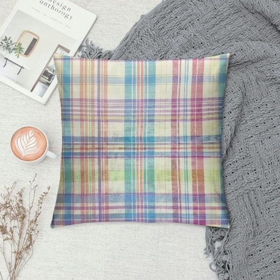 Spring Plaid Pillow Covers Inch Easter Decorations Pink Green Blue Colorful Buffalo Plaid Decorative Throw Pillow Cases Set of  Farmhouse Holiday Cushion Cases Sofa Couch Bed Decor