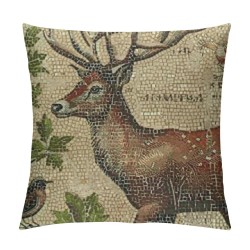 Qinduosi Vintage Wildlife AnimalsThrow Pillow Covers Squirrel Bear Elk Rabbit with Green Plants Cushion Cover Home Decor Square Linen Pillowcase  Set of  (Animals)