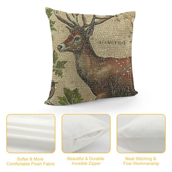 Qinduosi Vintage Wildlife AnimalsThrow Pillow Covers Squirrel Bear Elk Rabbit with Green Plants Cushion Cover Home Decor Square Linen Pillowcase  Set of  (Animals)