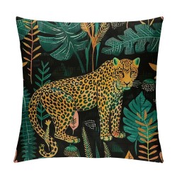 Qinduosi Leopard Pillow Covers, Cheetah Decorative, Jungle Tropical Leaves Print Throw Pillow Covers, Inches Linen Square Cushion Pillowcases for Sofa Couch Bed, Farmhouse Home Decor