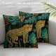 Qinduosi Leopard Pillow Covers, Cheetah Decorative, Jungle Tropical Leaves Print Throw Pillow Covers, Inches Linen Square Cushion Pillowcases for Sofa Couch Bed, Farmhouse Home Decor