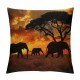 Qinduosi  Throw Pillows Covers Black Silhouette Elephants African Wild Animal Herd in The Sunset Home Decorative,Cushion Cover for Bedroom Sofa Living Room Pack of