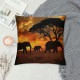 Qinduosi  Throw Pillows Covers Black Silhouette Elephants African Wild Animal Herd in The Sunset Home Decorative,Cushion Cover for Bedroom Sofa Living Room Pack of