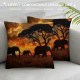 Qinduosi  Throw Pillows Covers Black Silhouette Elephants African Wild Animal Herd in The Sunset Home Decorative,Cushion Cover for Bedroom Sofa Living Room Pack of