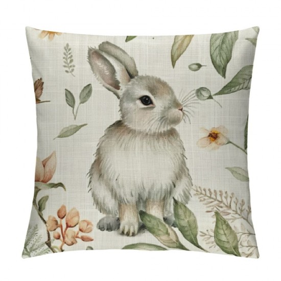 Qinduosi Spring Easter Pillow Covers Pack of  Bunny Floral Leaf Throw Pillow Covers Outdoor Indoor,Spring Holiday Decor Rabbit Pillowcase Farmhouse Decorative Linen Cushion Case for Home Sofa