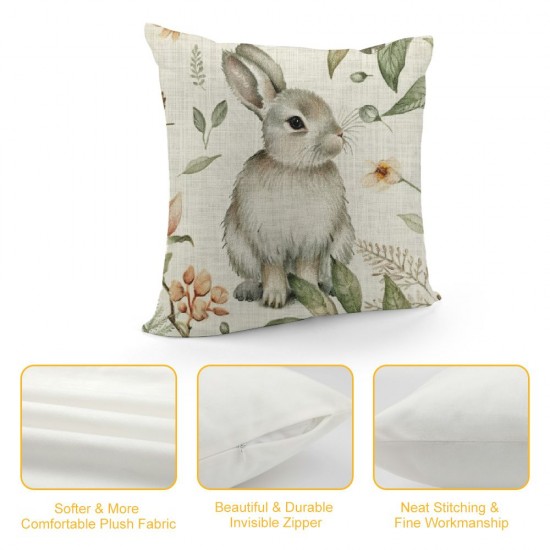 Qinduosi Spring Easter Pillow Covers Pack of  Bunny Floral Leaf Throw Pillow Covers Outdoor Indoor,Spring Holiday Decor Rabbit Pillowcase Farmhouse Decorative Linen Cushion Case for Home Sofa