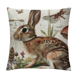 Qinduosi Throw Pillow Covers Adorable Animals Rabbit Dragonfly Decorative Pillow Case Linen Square Throw Pillowcases Home Couch Decor Quote Cushion Cover Inch(Rabbit B