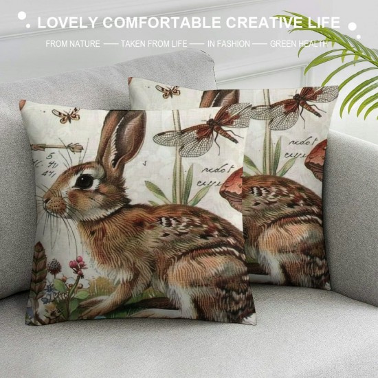 Qinduosi Throw Pillow Covers Adorable Animals Rabbit Dragonfly Decorative Pillow Case Linen Square Throw Pillowcases Home Couch Decor Quote Cushion Cover Inch(Rabbit B