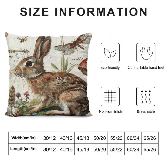 Qinduosi Throw Pillow Covers Adorable Animals Rabbit Dragonfly Decorative Pillow Case Linen Square Throw Pillowcases Home Couch Decor Quote Cushion Cover Inch(Rabbit B