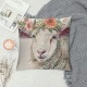 Qinduosi Pack Farmhouse Cute Animals Pillow Covers Watercolor Baby Pigs Goats Sheep with Flowers Leaves Wreath Print Throw Pillow Case Linen Home Chair Cushion Cover  (Pig Sheep)