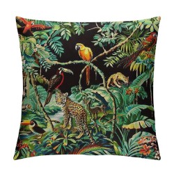 Qinduosi Inches Throw Pillow Cushion Cover - Green Jungle Pattern Animals Duplex Printing Velvet Fabric Luxury American Style Couch Sofa Pillow with Tassel for Living Room Bedroom