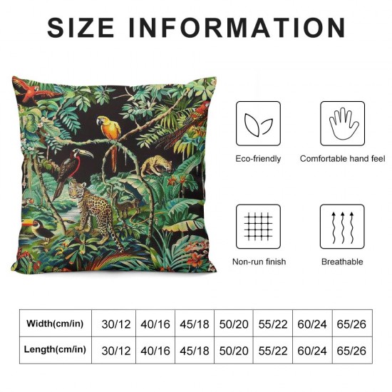 Qinduosi Inches Throw Pillow Cushion Cover - Green Jungle Pattern Animals Duplex Printing Velvet Fabric Luxury American Style Couch Sofa Pillow with Tassel for Living Room Bedroom