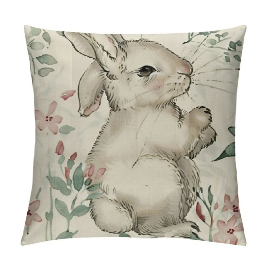 Qinduosi  Happy Easter Buffalo Plaid Rabbit Pink Throw Pillow Cover, Inch Eucalyptus Leaves Hello Spring Cushion Case Decoration for Sofa Couch Set of