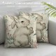 Qinduosi  Happy Easter Buffalo Plaid Rabbit Pink Throw Pillow Cover, Inch Eucalyptus Leaves Hello Spring Cushion Case Decoration for Sofa Couch Set of