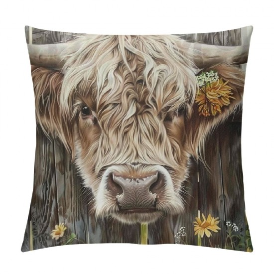 Qinduosi Highland Cow Art Farmhouse Throw Pillow Cover Decor Vintage Country Farmhouse Art for Gifts and Home Decor Throw Pillow Cover Inch