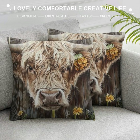 Qinduosi Highland Cow Art Farmhouse Throw Pillow Cover Decor Vintage Country Farmhouse Art for Gifts and Home Decor Throw Pillow Cover Inch