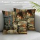 Qinduosi Read Books Cat Throw Pillow Cover Cushion Case Linen Home Office Decoration Inch