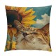 Qinduosi  Spring Pillow Covers Inch Orange Cat Sunflowers Throw Pillowcase Summer Home Sofa Bedroom Living Room Holiday Cushion Case Modern Decorations