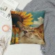 Qinduosi  Spring Pillow Covers Inch Orange Cat Sunflowers Throw Pillowcase Summer Home Sofa Bedroom Living Room Holiday Cushion Case Modern Decorations