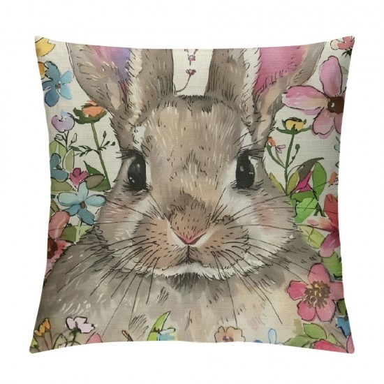 Qinduosi Spring Easter Pillow Covers Set of  Cute Bunny Rabbit Floral Easter Decorations Watercolor Pink Flower Butterfly Decorative Throw Pillow Cases Outdoor Farmhouse Decor for Sofa Couch Bed