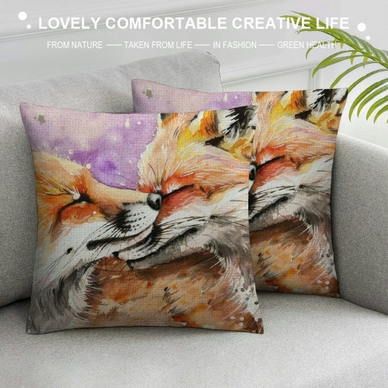 Animals Motherhood Pillow Cover Linen, Watercolor Fox Mother and Baby Fox Decorative Pillow Cover Cushion Cover Home Decor Pillowcase for Inch