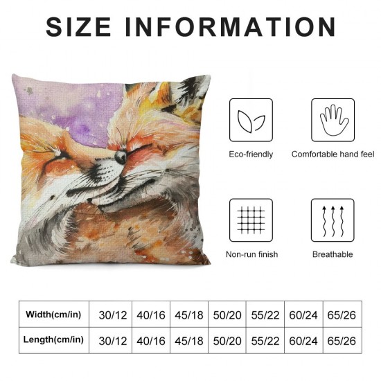 Animals Motherhood Pillow Cover Linen, Watercolor Fox Mother and Baby Fox Decorative Pillow Cover Cushion Cover Home Decor Pillowcase for Inch