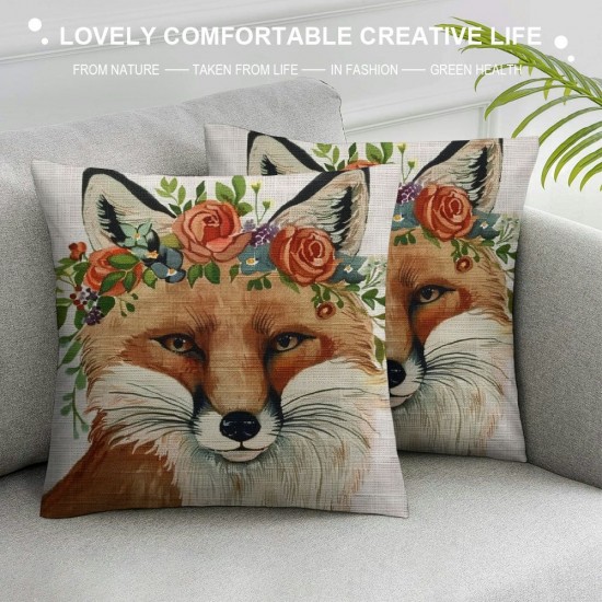 Throw Pillow Covers Animal with Flower Wreath Linen Square Home Decorative Throw Pillow Case Cushion Covers Inches (Dog)