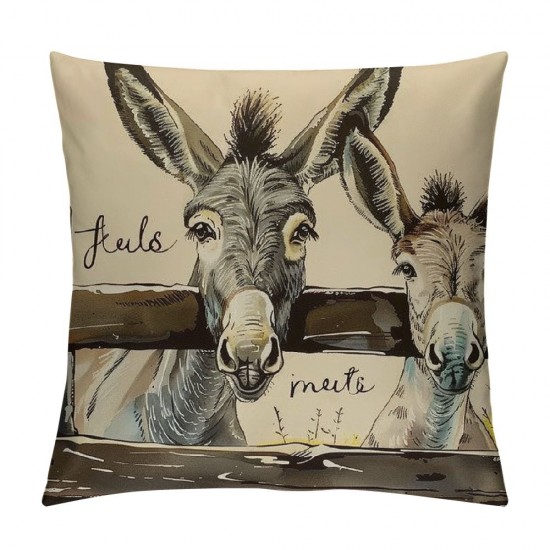 Qinduosi  Western Highland Cow Throw Pillow Covers Farmhouse Goat Donkey Pillow Covers inch Lovely Sheep Cushion Case Spring Decorations for Home Room Couch