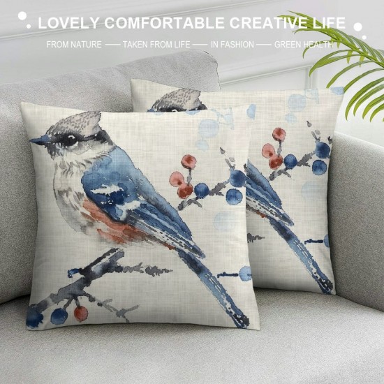 Qinduosi Blue Bird Pillow Covers inches Cyanistes Caeruleus Animals Double Sided Printing for Couch Sofa Outdoor Car