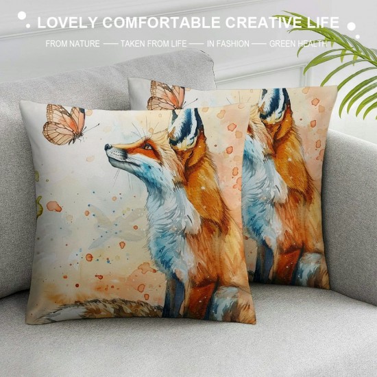 Fox Throw Pillow Covers, Vintage Watercolor Butterfly Fox Throw Pillow Cover , Couch Pillow Covers, Pillow Decorative for Sofa Home Living Room Bedroom