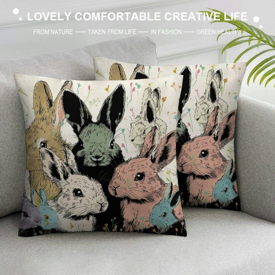 Easter Pillow Covers Inch Colorful Bunny Rabbits Throw Pillowcase Home Sofa Bedroom Cushion Case Seasonal Farmhouse Decorations