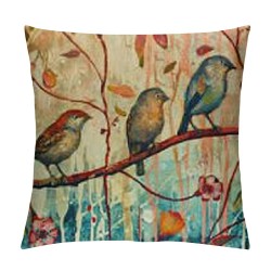 Inch Oil Painting Bird Decorative Pillow Covers Flowers Throw Pillowcover, Set of  Colorful Birds Linen Cushion Cover for Sofa, Couch, Bed Home Decor, pillows- Grey