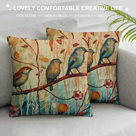 Inch Oil Painting Bird Decorative Pillow Covers Flowers Throw Pillowcover, Set of  Colorful Birds Linen Cushion Cover for Sofa, Couch, Bed Home Decor, pillows- Grey