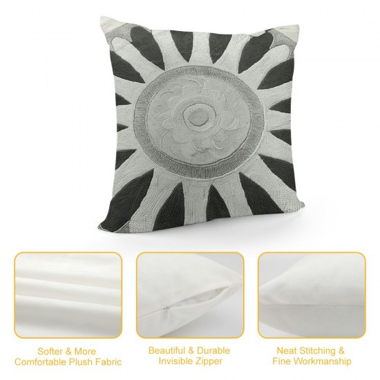 Canvas Embroidery Grey Sunflower Decorative Throw Pillow Cover Cushion Cover for Couch Sofa Inches