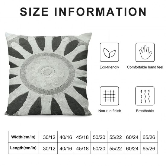 Canvas Embroidery Grey Sunflower Decorative Throw Pillow Cover Cushion Cover for Couch Sofa Inches