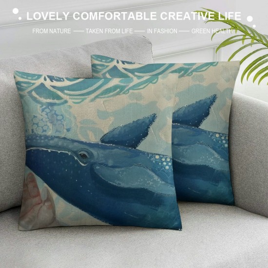 Qinduosi  Summer Pillow Covers Inch Set of  Seahorse Whale Dolphin Throw Pillow Covers Ocean Summer Farmhouse Cushion Case Decor for Sofa Couch