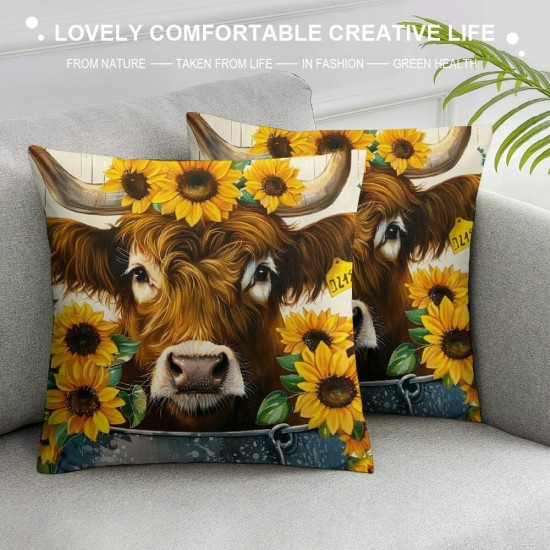 Qinduosi  Summer Highland Cow Pillow Covers Decorations for Home Decor for Sofa Couch(Fillers Not Include)