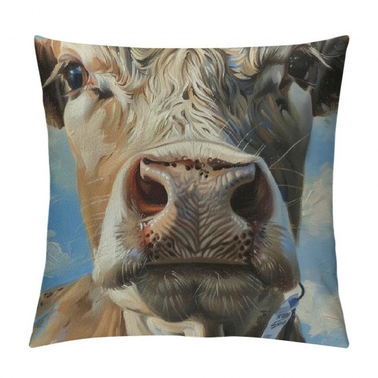 Brown Cow Throw Pillow Cover Head Oil Painting Animal Farm Chew Face Vivid Head Bovine Pet Hairy Pillow Case Inch Decorative Men Women Boy Girl Room Cushion Cover for Home Couch Bed