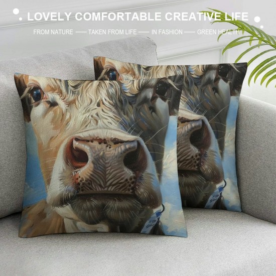 Brown Cow Throw Pillow Cover Head Oil Painting Animal Farm Chew Face Vivid Head Bovine Pet Hairy Pillow Case Inch Decorative Men Women Boy Girl Room Cushion Cover for Home Couch Bed