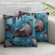 Animal Cute Brown Otters Linen Throw Pillow Case Cushion Cover Home Office Decorative Square Inches Without Pillow Insert