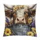 Qinduosi Highland Cattle Throw Pillow Covers " Set of  Yellow Sunflower Rustic Cushion Covers for Couch Sofa Cute Farm Animal Decorative Pillowcases Highland Cow Outdoor Pillows Covers